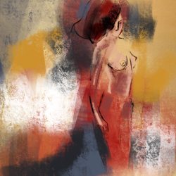 She stands unguarded, yet distant — as if listening to something only she can hear.